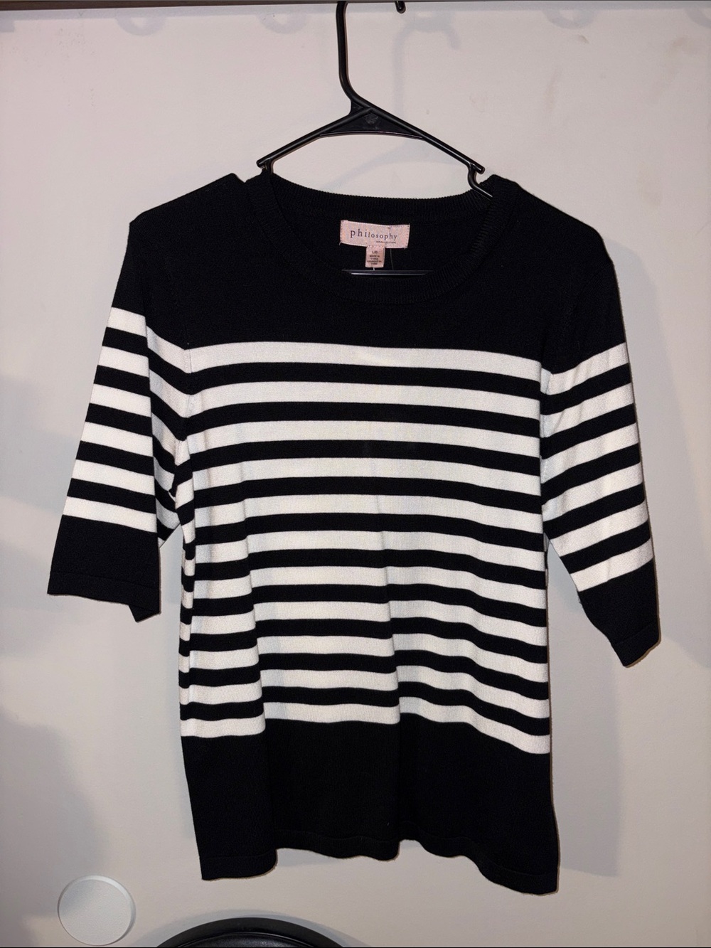 Philosophy Black and White Striped Short Sleeve Sweater
